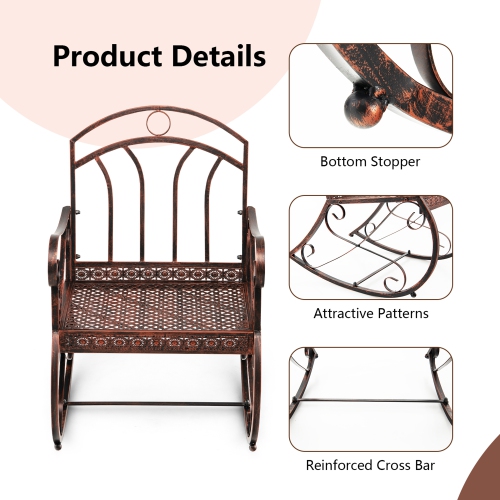 Gymax Set of 2 Outdoor Steel Rocking Chair Elegant Patio Seating Chair Rocker Antique Copper