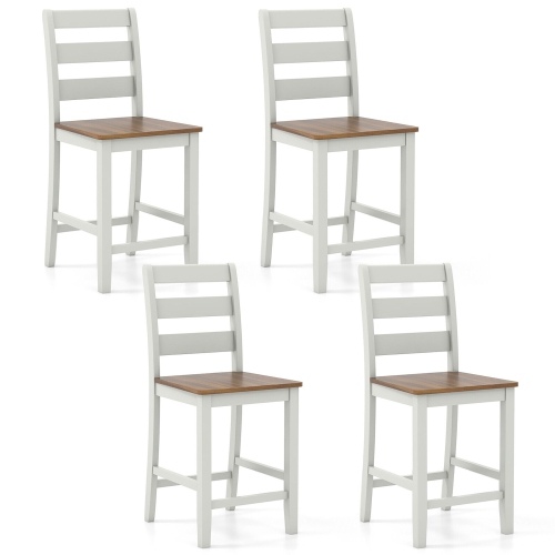 GYMAX  Set Of 4 Counter Height Chairs W/ Inclined Backrest Rubber Wood Crossbars