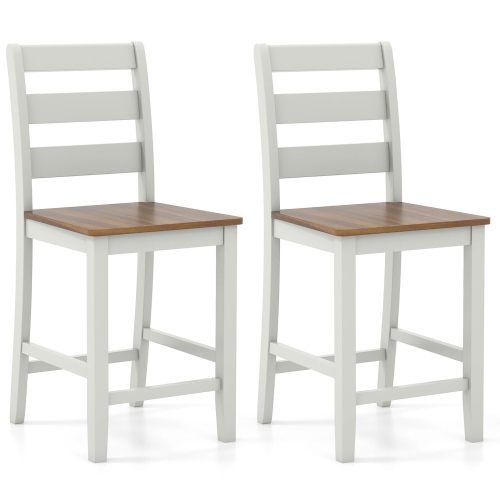 Gymax Set of 2 Counter Height Chairs w/ Inclined Backrest Rubber Wood Crossbars