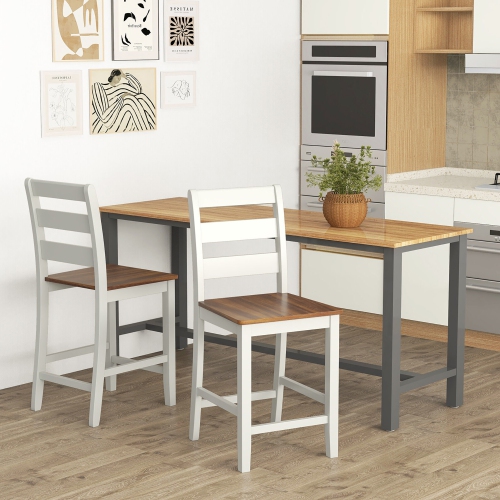 Gymax Set of 2 Counter Height Chairs w/ Inclined Backrest Rubber Wood Crossbars