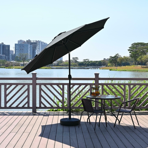 9Ft Market Patio Umbrella with 30° Tilt, Centred Umbrellas Outdoor Market Parasol Sun Shelter Table Umbrella Deck Umbrella With 8 Ribs - Black