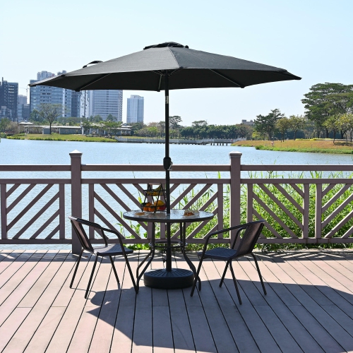 9Ft Market Patio Umbrella with 30° Tilt, Centred Umbrellas Outdoor Market Parasol Sun Shelter Table Umbrella Deck Umbrella With 8 Ribs - Black