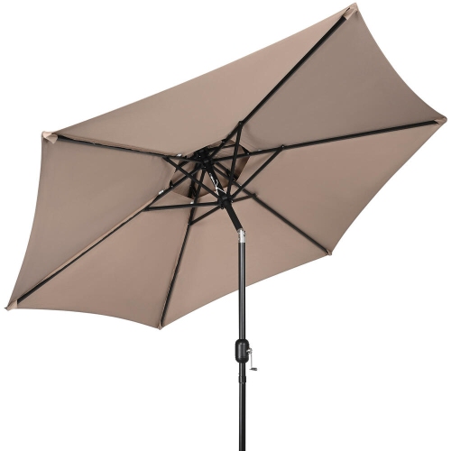 9ft Double Top Outdoor Patio Umbrella, Market Table Centred Umbrellas with Crank Handle ,6 Sturdy Ribs and 30° Tilt- Tan