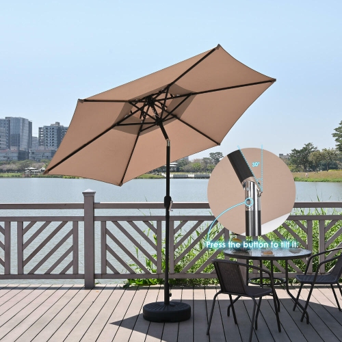 9ft Double Top Outdoor Patio Umbrella, Market Table Centred Umbrellas with Crank Handle ,6 Sturdy Ribs and 30° Tilt- Tan