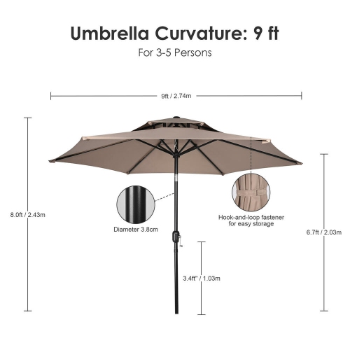 9ft Double Top Outdoor Patio Umbrella, Market Table Centred Umbrellas with Crank Handle ,6 Sturdy Ribs and 30° Tilt- Tan
