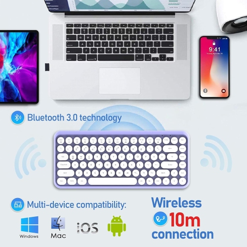 Wireless Bluetooth Typewriter Keyboard Portable Mini 84-Key Keyboard Compatible with Android, Ipad, Windows, PC, Tablet, for Home and Office