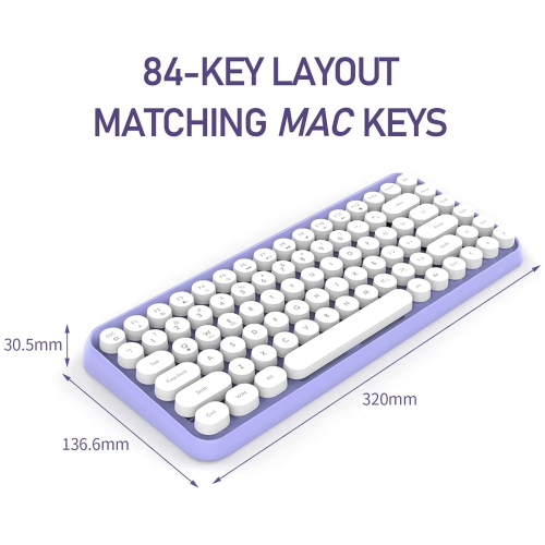 Wireless Bluetooth Typewriter Keyboard Portable Mini 84-Key Keyboard Compatible with Android, Ipad, Windows, PC, Tablet, for Home and Office