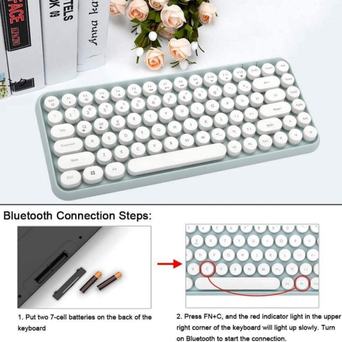 Wireless Bluetooth Typewriter Keyboard Portable Mini 84-Key Keyboard Compatible with Android, Ipad, Windows, PC, Tablet, for Home and Office