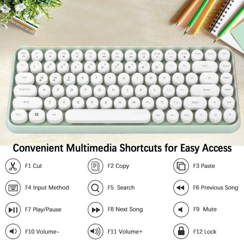 Wireless Bluetooth Typewriter Keyboard Portable Mini 84-Key Keyboard Compatible with Android, Ipad, Windows, PC, Tablet, for Home and Office