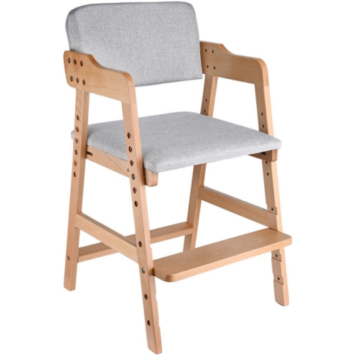 Wooden Baby Highchair , Height Adjustable Dining Chair with Soft Backrest and Removable Cushion for Kids Studying, Dining and Step Tool