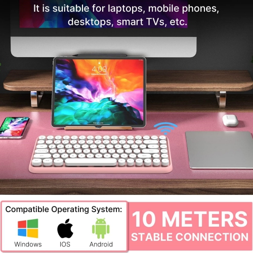 Wireless Bluetooth Typewriter Keyboard Portable Mini 84-Key Keyboard Compatible with Android, Ipad, Windows, PC, Tablet, for Home and Office