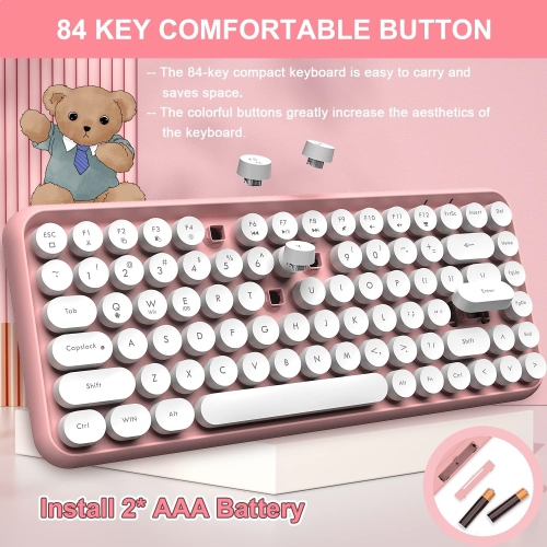 Wireless Bluetooth Typewriter Keyboard Portable Mini 84-Key Keyboard Compatible with Android, Ipad, Windows, PC, Tablet, for Home and Office