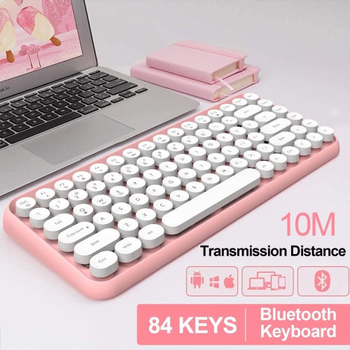 Wireless Bluetooth Typewriter Keyboard Portable Mini 84-Key Keyboard Compatible with Android, Ipad, Windows, PC, Tablet, for Home and Office