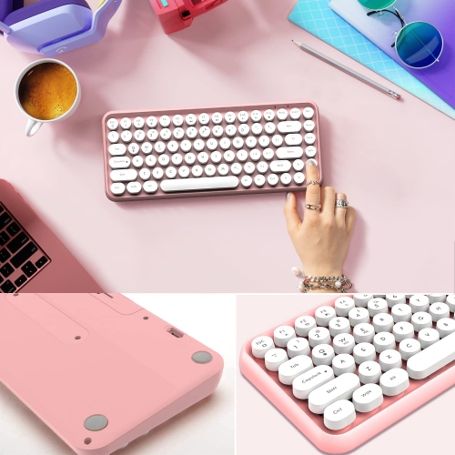 Wireless Bluetooth Typewriter Keyboard Portable Mini 84-Key Keyboard Compatible with Android, Ipad, Windows, PC, Tablet, for Home and Office