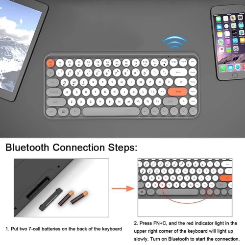 Wireless Bluetooth Typewriter Keyboard Portable Mini 84-Key Keyboard Compatible with Android, Ipad, Windows, PC, Tablet, for Home and Office