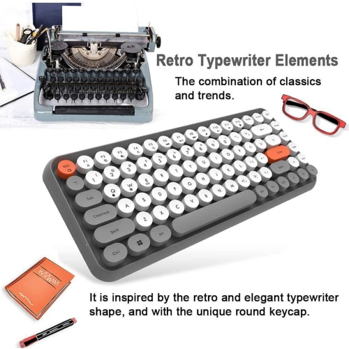 Wireless Bluetooth Typewriter Keyboard Portable Mini 84-Key Keyboard Compatible with Android, Ipad, Windows, PC, Tablet, for Home and Office