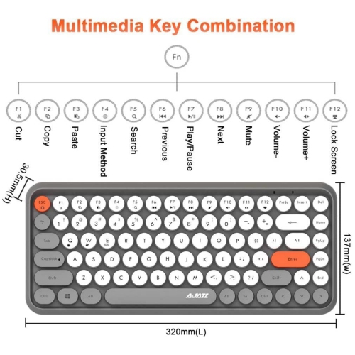 Wireless Bluetooth Typewriter Keyboard Portable Mini 84-Key Keyboard Compatible with Android, Ipad, Windows, PC, Tablet, for Home and Office