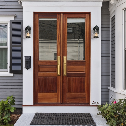 Lanterne murale d'extérieur moderne, noir, 1 lumière, détecteur de mouvement, abat-jour en verre ondulé