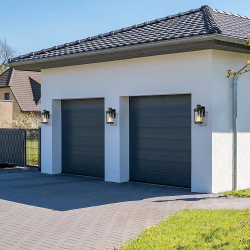 Lanterne murale d'extérieur moderne, noir, 1 lumière, détecteur de mouvement, abat-jour en verre ondulé