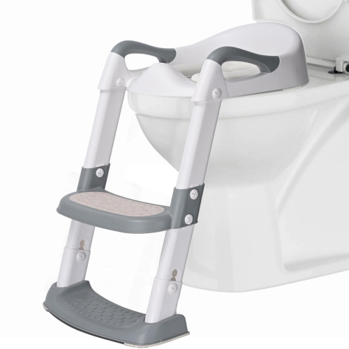 Foldable Potty Training Seat with Anti-Slip Step Stool Ladder and Soft Padded Cushion,5 Height Adjustable Kids Toilet Seat