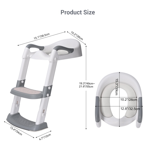 Foldable Potty Training Seat with Anti-Slip Step Stool Ladder and Soft Padded Cushion,5 Height Adjustable Kids Toilet Seat