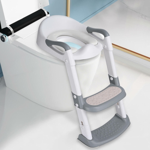 Foldable Potty Training Seat with Anti-Slip Step Stool Ladder and Soft Padded Cushion,5 Height Adjustable Kids Toilet Seat