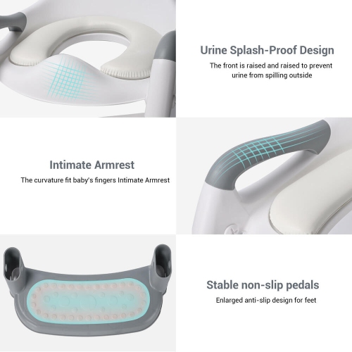 Foldable Potty Training Seat with Anti-Slip Step Stool Ladder and Soft Padded Cushion,5 Height Adjustable Kids Toilet Seat