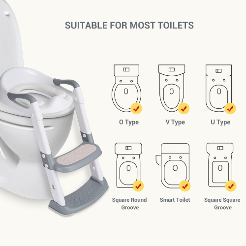 Foldable Potty Training Seat with Anti-Slip Step Stool Ladder and Soft Padded Cushion,5 Height Adjustable Kids Toilet Seat