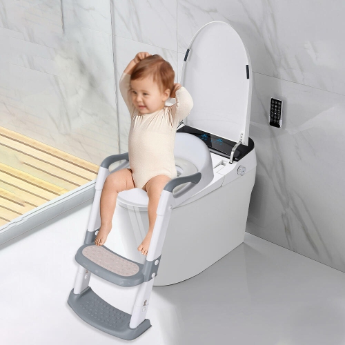 Foldable Potty Training Seat with Anti-Slip Step Stool Ladder and Soft Padded Cushion,5 Height Adjustable Kids Toilet Seat