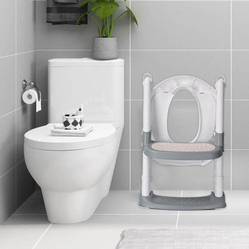 Foldable Potty Training Seat with Anti-Slip Step Stool Ladder and Soft Padded Cushion,5 Height Adjustable Kids Toilet Seat
