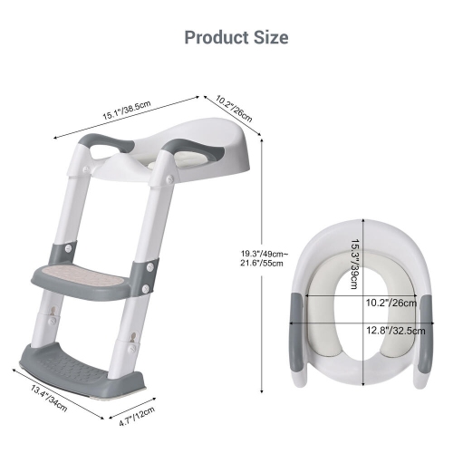 Foldable Potty Training Seat with Anti-Slip Step Stool Ladder and Soft Padded Cushion,5 Height Adjustable Kids Toilet Seat
