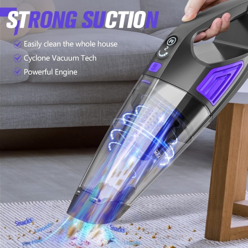 Cordless Handheld Vacuum Cleaner with Large Battery, Powerful Suction - For Car, Pet Hair, Office and Home Cleaning