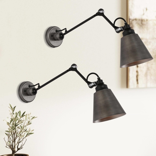 Modern Brushed Black Wall Light,1-Light Farmhouse Kitchen Plug-In or Hardwired Swing Arm Wall Lamp