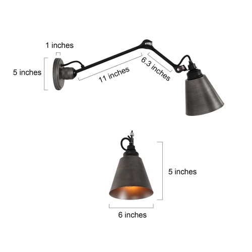 Modern Brushed Black Wall Light,1-Light Farmhouse Kitchen Plug-In or Hardwired Swing Arm Wall Lamp