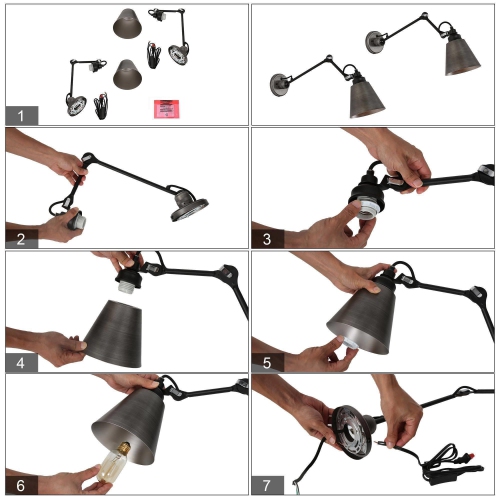 Modern Brushed Black Wall Light,1-Light Farmhouse Kitchen Plug-In or Hardwired Swing Arm Wall Lamp