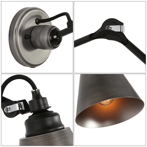 Modern Brushed Black Wall Light,1-Light Farmhouse Kitchen Plug-In or Hardwired Swing Arm Wall Lamp