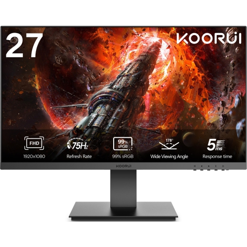 KOORUI 27 inch IPS Computer Monitor,FHD 1920x1080P 75Hz 99% sRGB