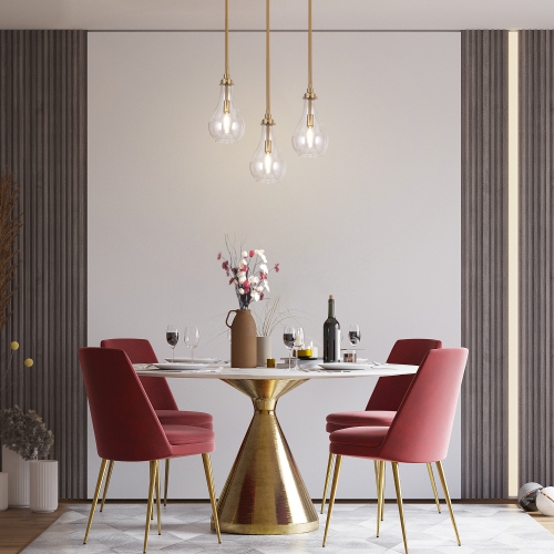 Modern Kitchen Island Pendant Light 1-Light Plating Brass Hanging Bedroom Pendant Light with Clear Teardrop Glass shade