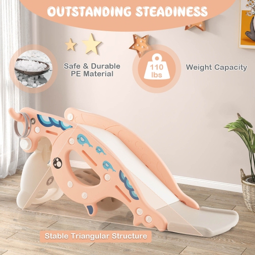 Gymax 4-in-1 Kids Slide Rocking Toy Slide Rocking Horse w/Basketball Hoop Rings