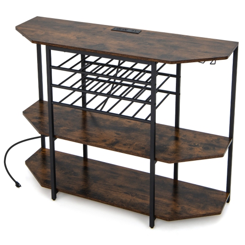 Gymax 3 Tier Wine Bar Cabinet with Storage Shelves Glass Holders Bottle Racks