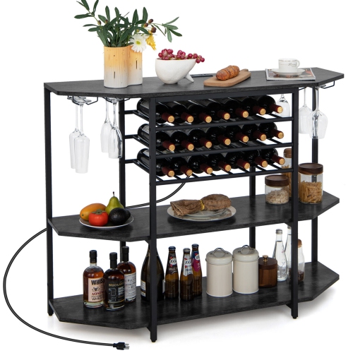 Gymax 3 Tier Wine Bar Cabinet with Storage Shelves Glass Holders Bottle Racks