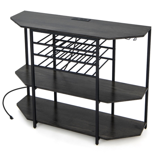 Gymax 3 Tier Wine Bar Cabinet with Storage Shelves Glass Holders Bottle Racks