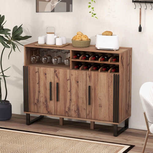 Gymax Home Wine Bar Cabinet w/ 3 Doors & Adjustable Shelves 2-tier Wine Rack Sideboard