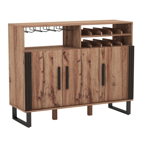 Gymax Home Wine Bar Cabinet w/ 3 Doors & Adjustable Shelves 2-tier Wine Rack Sideboard