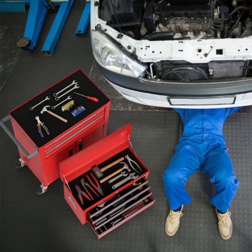 Gymax 2 in 1 Rolling Cabinet Storage Organizer Chest Box Garage 6 Drawer Toolbox Red