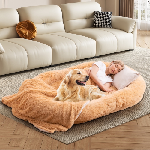 Gymax 68'' x 46'' x 10'' Human Dog Bed Orthopedic Dog Bed w/ Soft Blanket