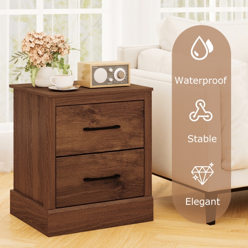 Gymax Set of 2 Drawer Nightstand Bedside Table Compact Sofa End Table Rustic Walnut