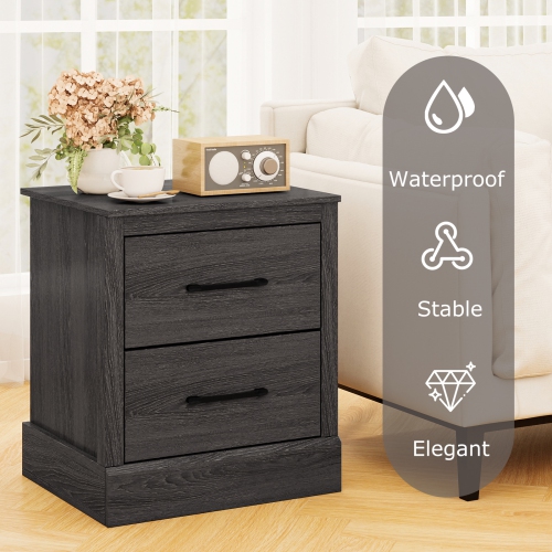 Gymax Set of 2 Drawer Nightstand Bedside Table Compact Sofa End Table Oak Dark Grey