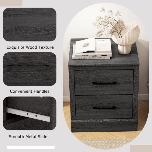 Gymax Set of 2 Drawer Nightstand Bedside Table Compact Sofa End Table Oak Dark Grey