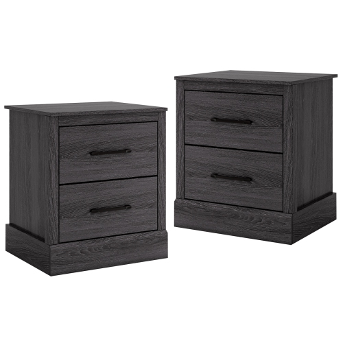 Gymax Set of 2 Drawer Nightstand Bedside Table Compact Sofa End Table Oak Dark Grey
